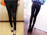 Calça slim legging algodão e couro sintético #CL002